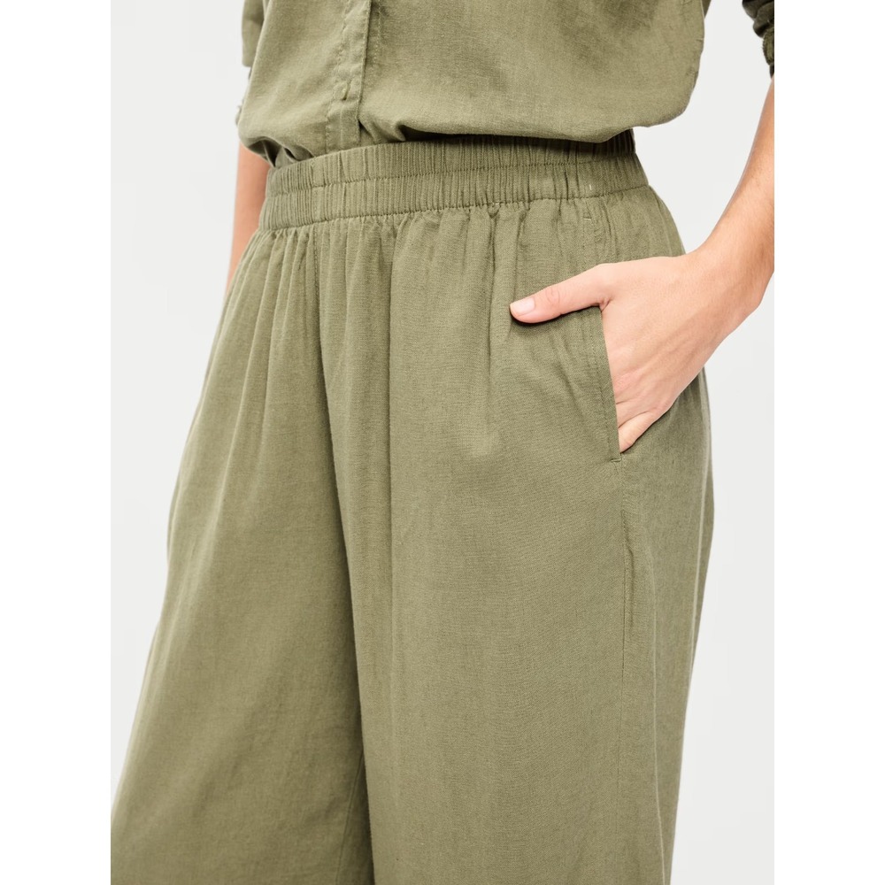 Old Navy Women's High Rise Linen Rayon Super Wide Leg Pants - Kombu - Large - Picture 3 of 7